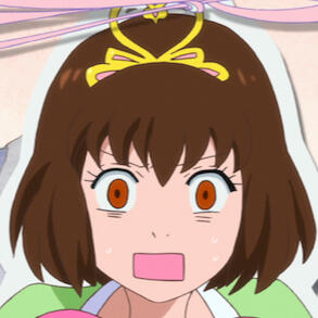 anime girl (ringo penguindrum) wearing a crown and staring ahead incredulously / aghast.